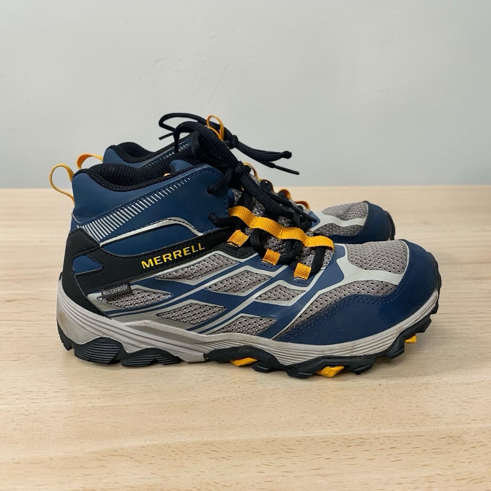 Merrell Moab Hiking Boots Kids Size 5 EU 36 Navy Gray Waterproof